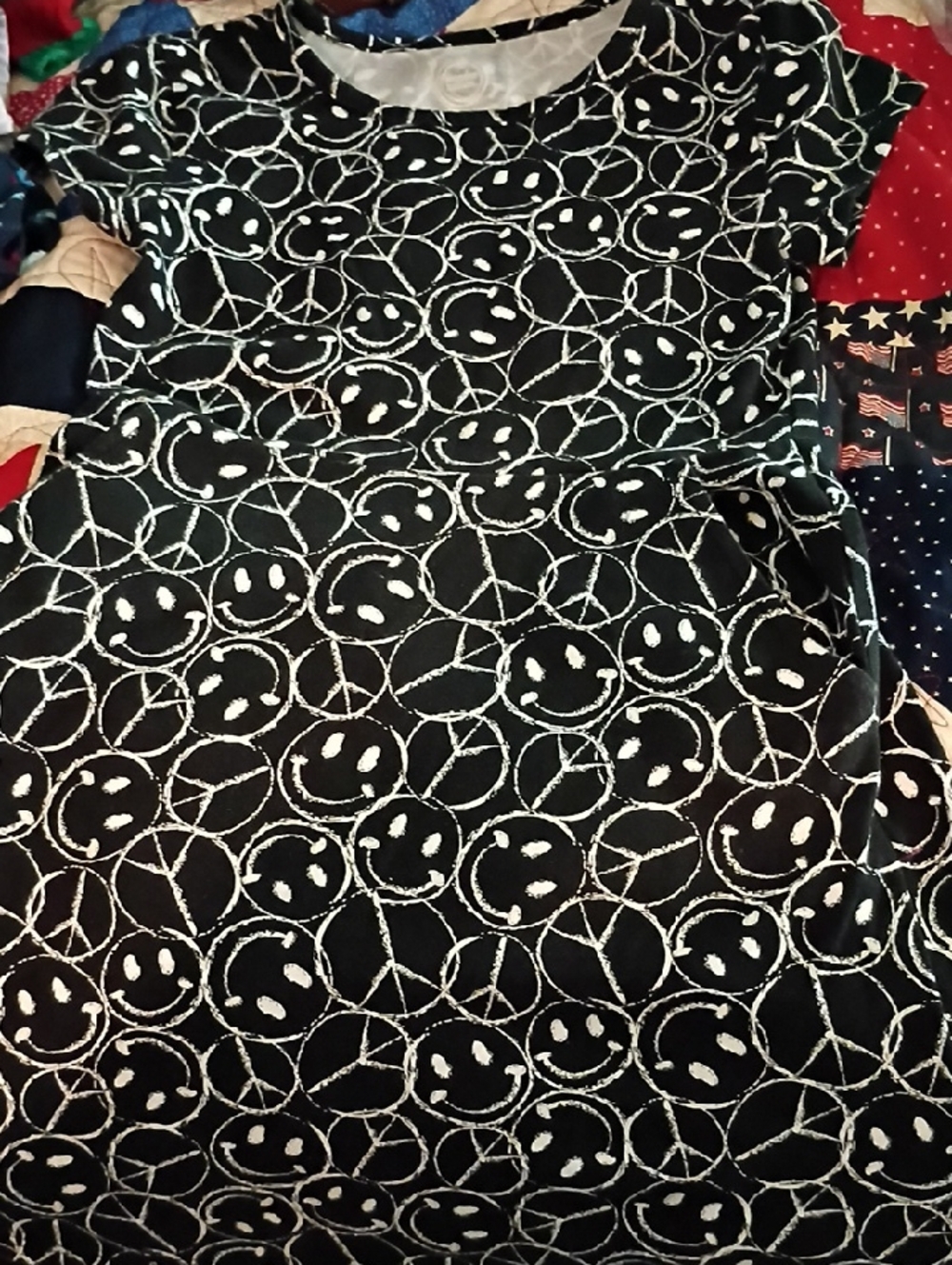 Black Smiley Face & Peace Sign Print Dress